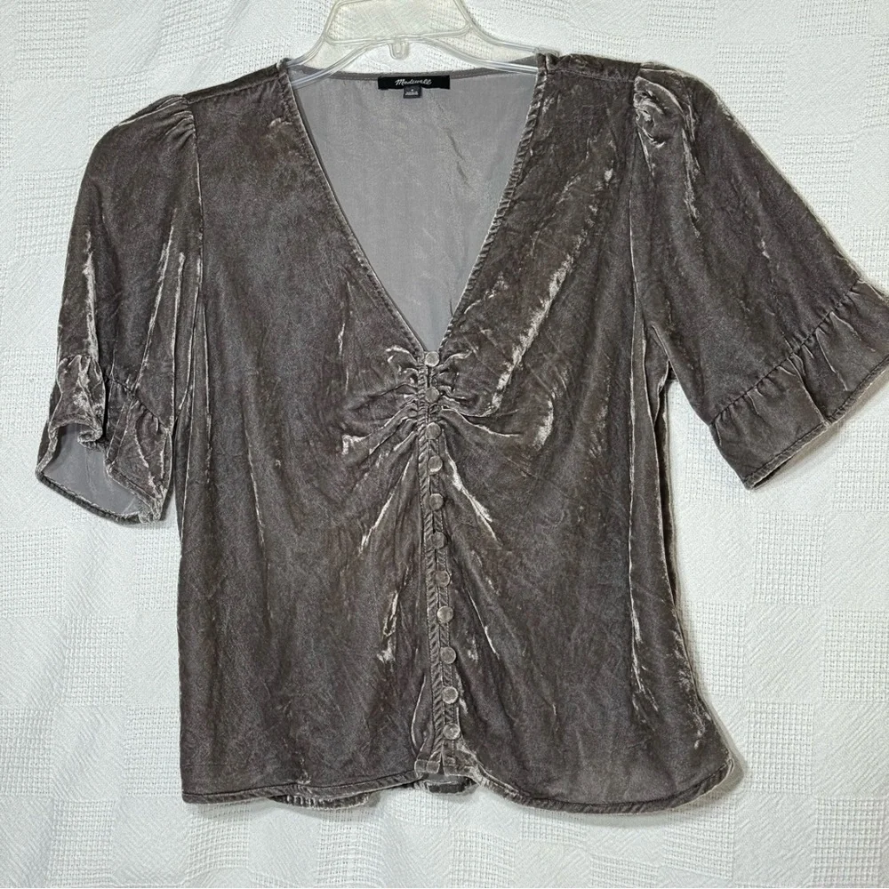 Madewell Velvet Daylight Ruffle‎ Top Sz 8 gray/silver